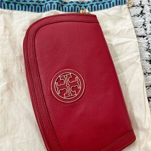 New condition. Tory Burch Cherry Red Leather cross body bag and clutch.